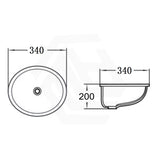 Lukka 340x340x200mm Gloss White Round Undermount Ceramic Basin with Overflow for bathroom and vanity
