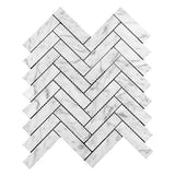 Marble Express Mosaic Carrara Herringbone Honed Tile 305x281mm Sheet (25×98mm Chip Piece)