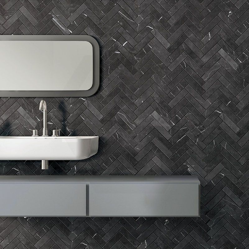 Marble Express Mosaic Pietra Grey Herringbone Honed Tile 305x281mm Sheet (25×98mm Chip Piece)