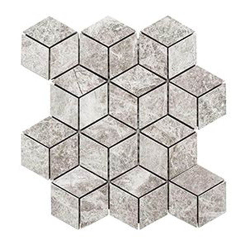 Marble Express Mosaic Silver Grey Diamond Cube Honed Tile 282x244mm Sheet (45×78mm Cube Piece)