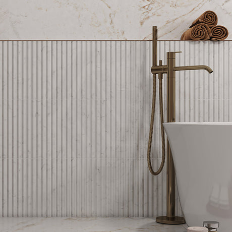 Marble Mosaic Carrara 3D Flute Honed Tile 300x300mm Sheet (23x300mm Chip Piece)