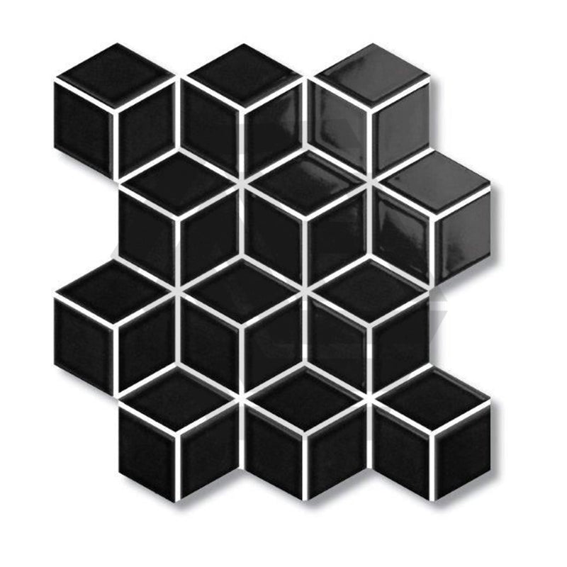 Cottage Diamond Cube Mosaic Sheet Gloss Black 309x268mm Tile (83x48mm Cube Piece)