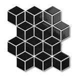 Cottage Diamond Cube Mosaic Sheet Gloss Black 309x268mm Tile (83x48mm Cube Piece)