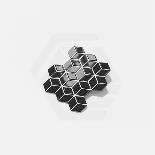 Cottage Diamond Cube Mosaic Sheet Gloss Black 309x268mm Tile (83x48mm Cube Piece)