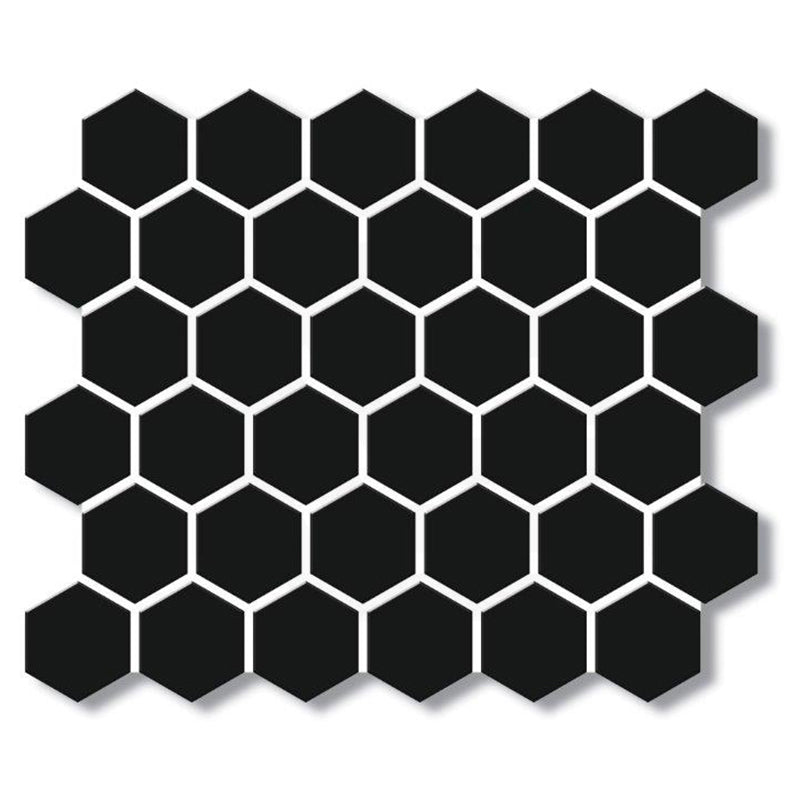 Cottage Hexagon Mosaic Sheet Gloss Black 325x282mm Tile (51x59mm Hexagon Piece)