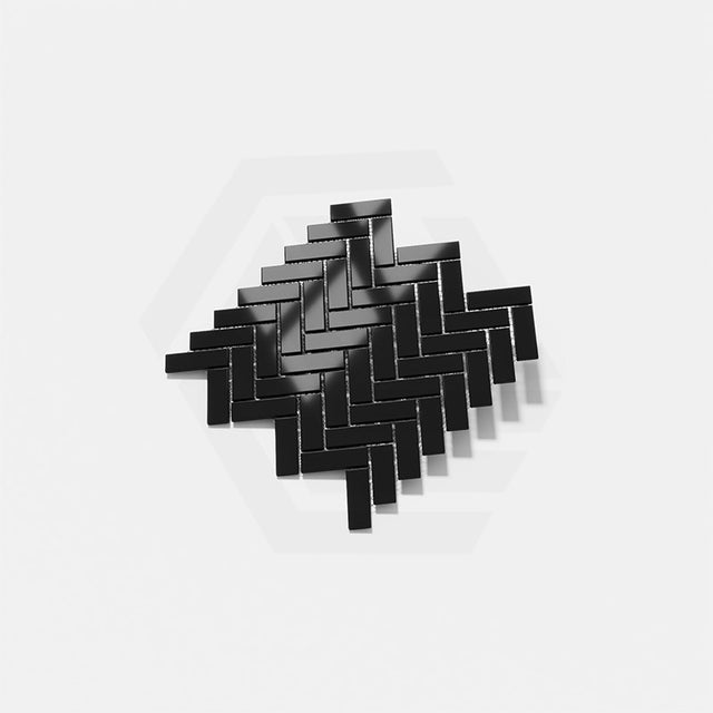 Cottage Mini Brick Herringbone Mosaic Sheet Gloss Black 316x277mm Tile (25x75mm Brick Piece)