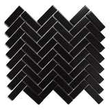 Cottage Mini Brick Herringbone Mosaic Sheet Matt Black 316x277mm Tile (25x75mm Brick Piece)