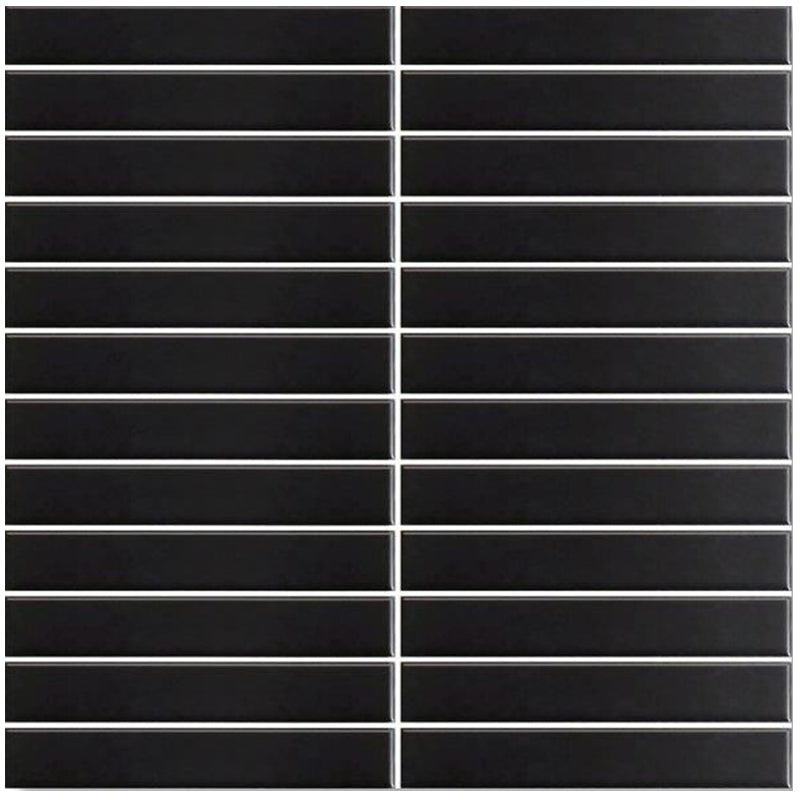 Cottage Strip Mosaic Sheet Matt Black 300x296mm Tile (22x145mm Strip Piece)