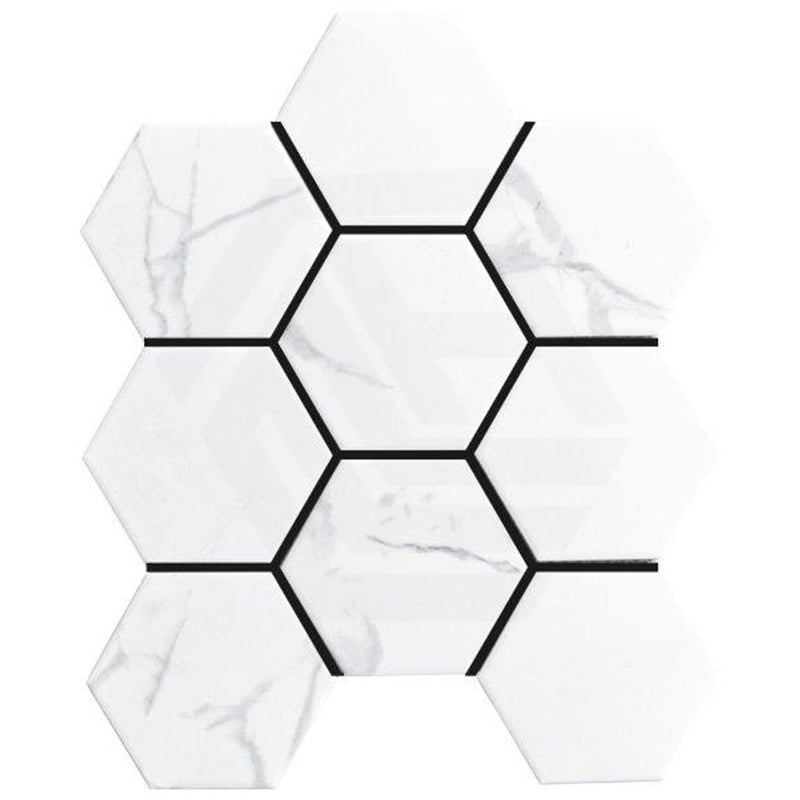 Cottage Hexagon Mosaic Sheet Carrara Matt White 325x282mm/295x256mm Tile (51x59mm/95x110mm Hexagon Piece)
