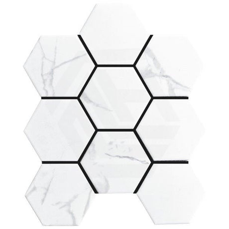 Cottage Hexagon Mosaic Sheet Carrara Matt White 325x282mm/295x256mm Tile (51x59mm/95x110mm Hexagon Piece)