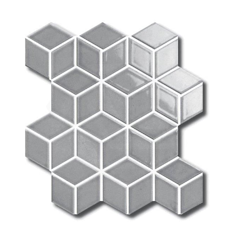 Cottage Diamond Cube Mosaic Sheet Gloss Grey 309x268mm Tile (83x48mm Cube Piece)