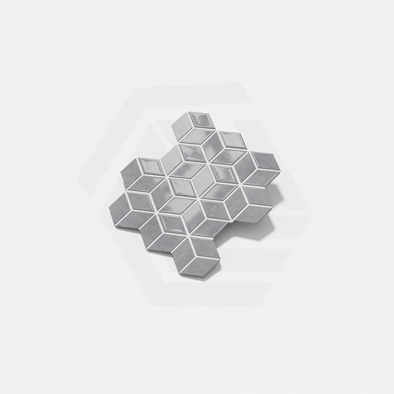 Cottage Diamond Cube Mosaic Sheet Gloss Grey 309x268mm Tile (83x48mm Cube Piece)
