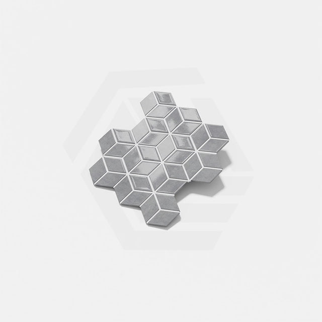 Cottage Diamond Cube Mosaic Sheet Gloss Grey 309x268mm Tile (83x48mm Cube Piece)
