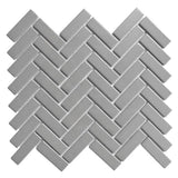Cottage Mini Brick Herringbone Mosaic Sheet Gloss Grey 316x277mm Tile (25x75mm Brick Piece)