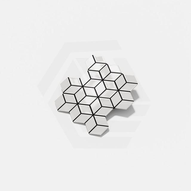 Cottage Diamond Cube Mosaic Sheet Gloss White 309x268mm Tile (83x48mm Cube Piece)