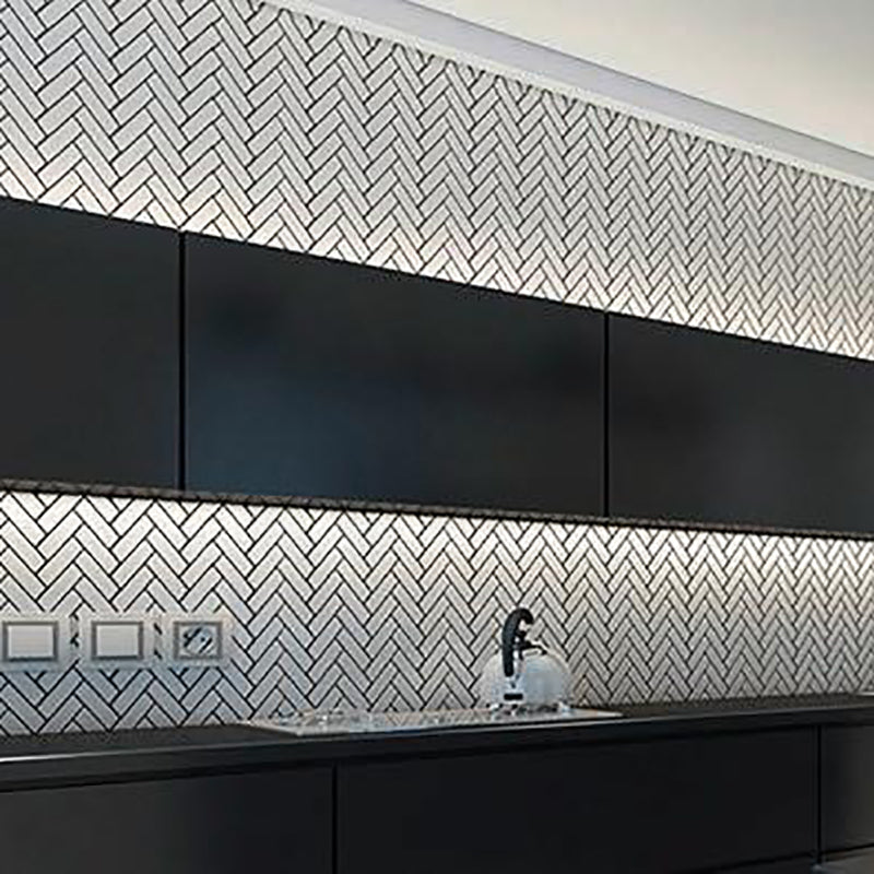 Cottage Mini Brick Herringbone Mosaic Sheet Gloss White 316x277mm Tile (25x75mm Brick Piece)