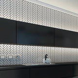 Cottage Mini Brick Herringbone Mosaic Sheet Gloss White 316x277mm Tile (25x75mm Brick Piece)