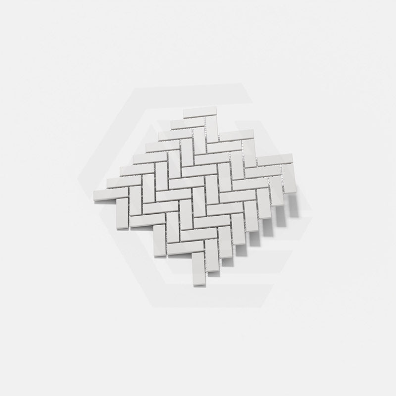 Cottage Mini Brick Herringbone Mosaic Sheet Matt White 316x277mm Tile (25x75mm Brick Piece)