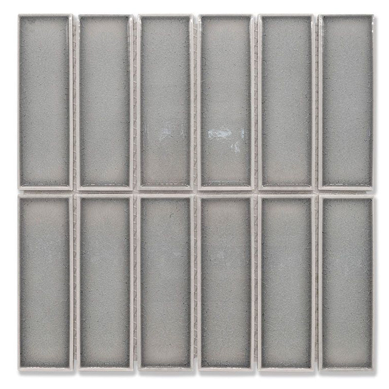 Cottage 3D Brick Mosaic Sheet Gloss Grey 300x300mm Tile (47x147mm Brick Piece)
