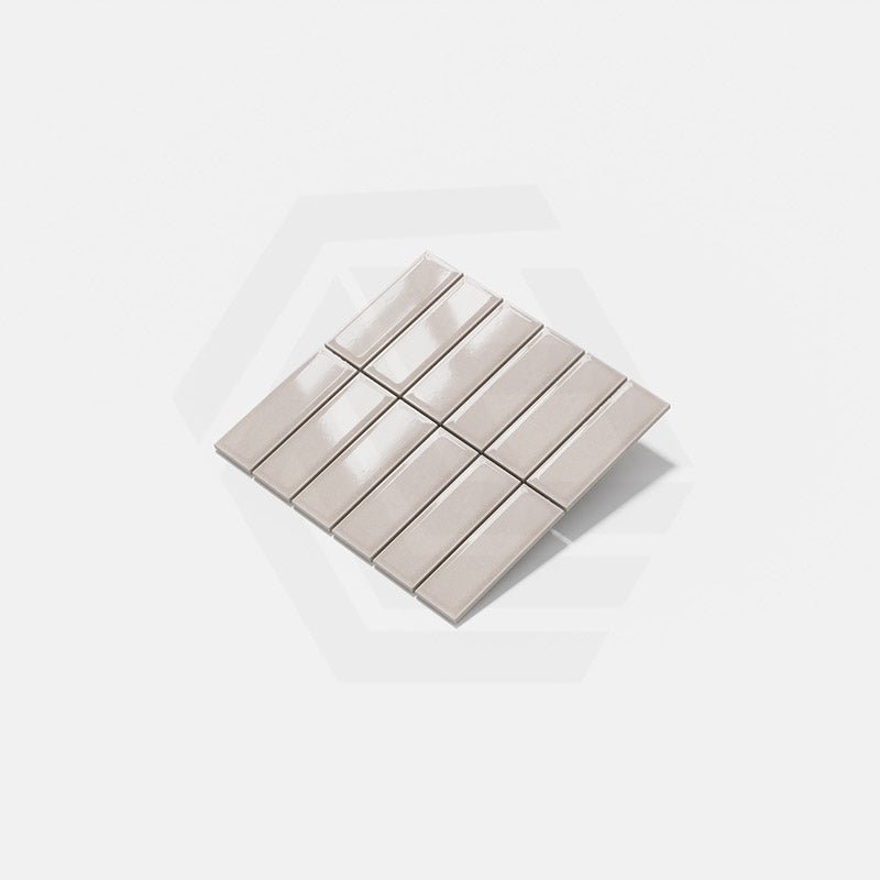 Cottage 3D Brick Mosaic Sheet Ivory Gloss Beige 300x300mm Tile (47x147mm Brick Piece)