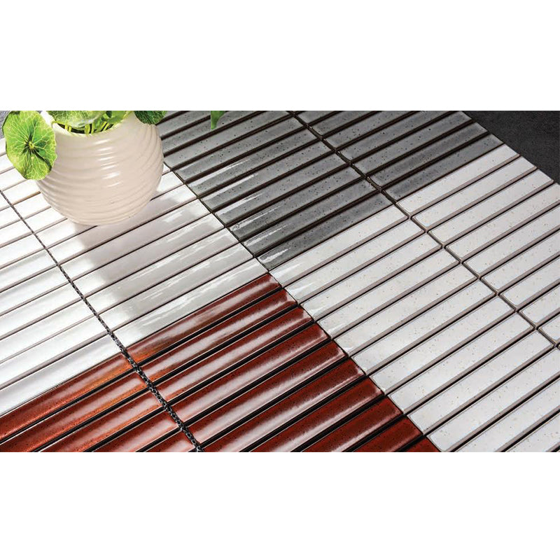 Cottage 3D Strip Mosaic Sheet Ivory Gloss Beige 299x296mm Tile (20x145mm Strip Piece)