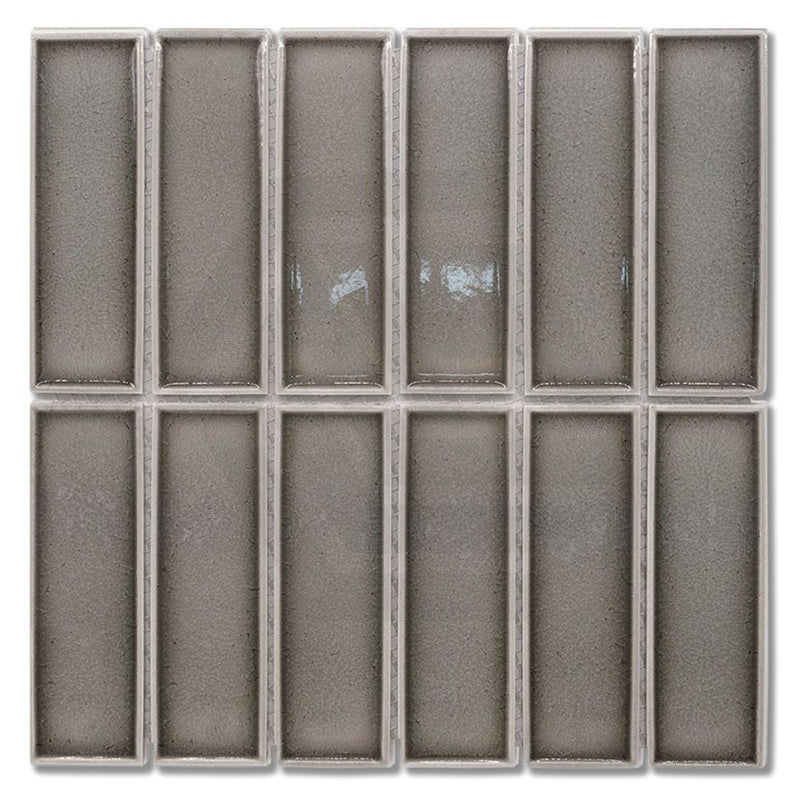 Cottage 3D Brick Mosaic Sheet Smoke Gloss Dark Grey 300x300m Tile (47x147mm Brick Piece)