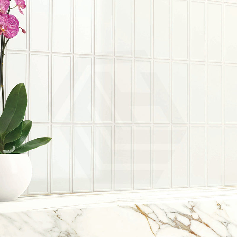 Cottage 3D Brick Mosaic Sheet Gloss White 300x300mm Tile (47x147mm Brick Piece)