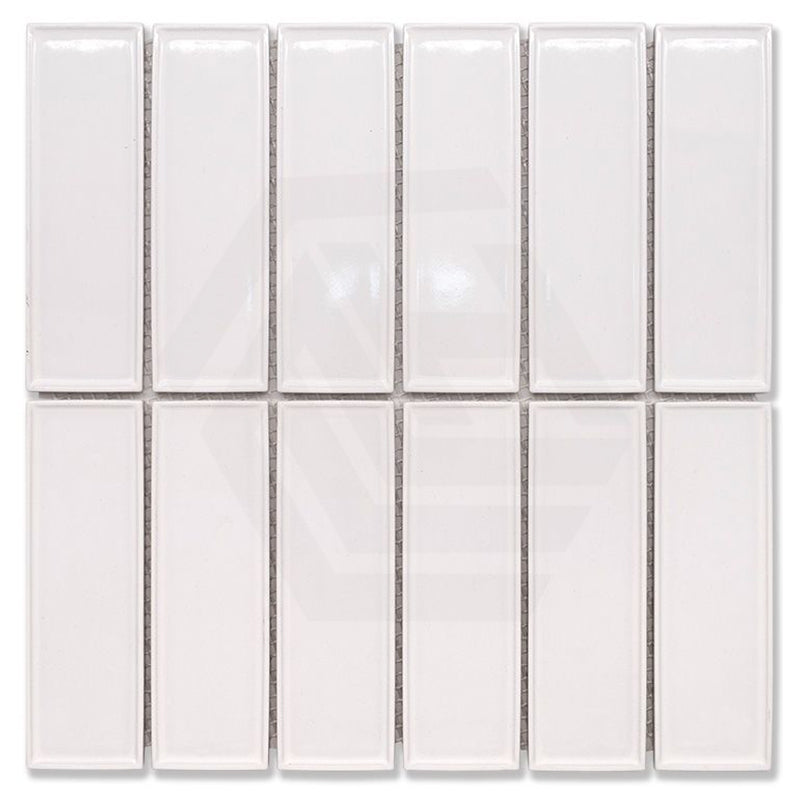 Cottage 3D Brick Mosaic Sheet Gloss White 300x300mm Tile (47x147mm Brick Piece)