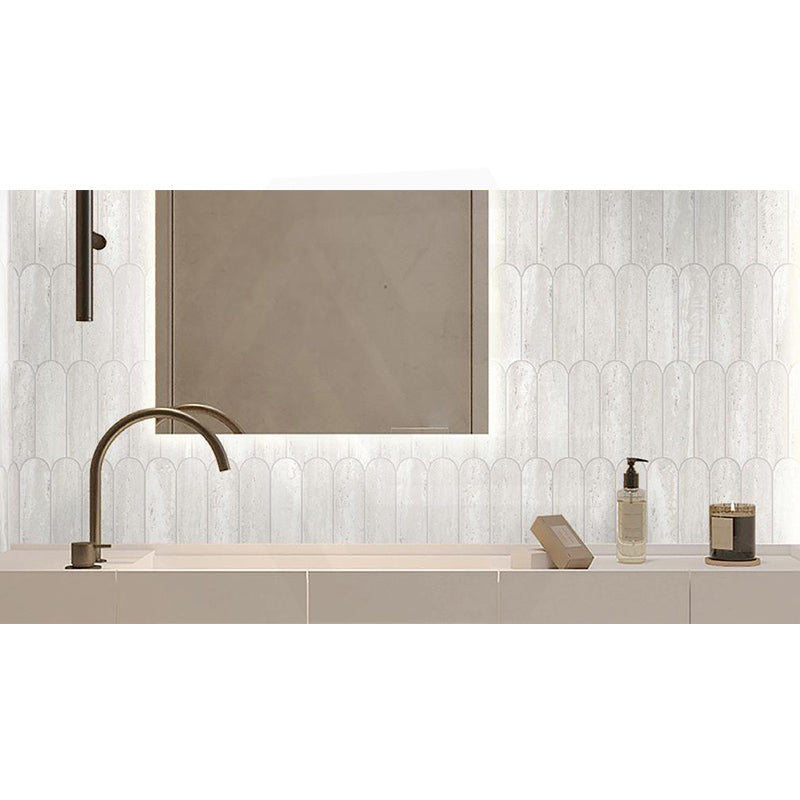 Euromarmo Mosaic Travertine Chiaro Feather Matt Tile 338x260mm Sheet (83x260mm Chip Piece)