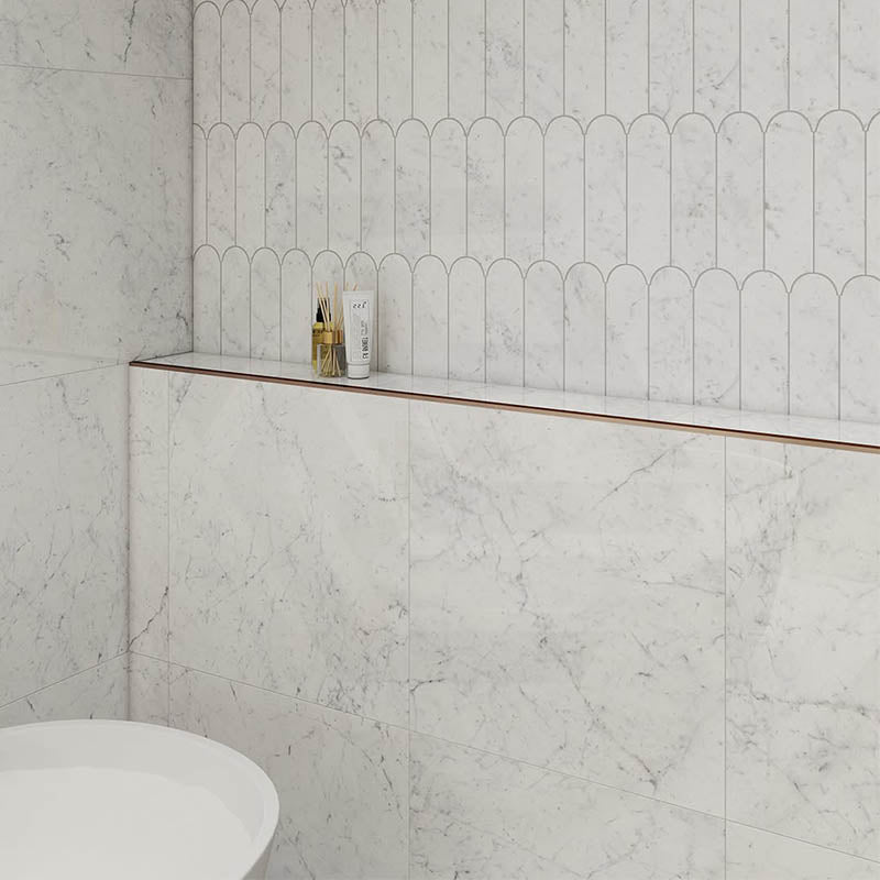 Euromarmo Carrara Venatino Mosaic Feather Honed Tile 338x260mm Sheet (82x260mm Chip Piece)