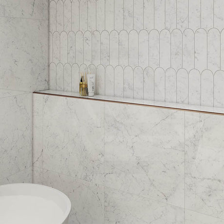 Euromarmo Carrara Venatino Mosaic Feather Honed Tile 338x260mm Sheet (82x260mm Chip Piece)