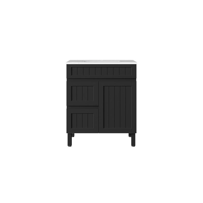 Lukka 750mm Archill Freestanding With Legs Vanity PVC Board Matt Black Linear Surface Left Hand Drawers