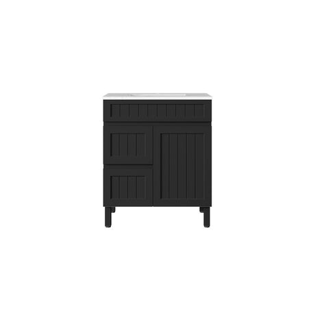 Lukka 750mm Archill Freestanding With Legs Vanity PVC Board Matt Black Linear Surface Left Hand Drawers