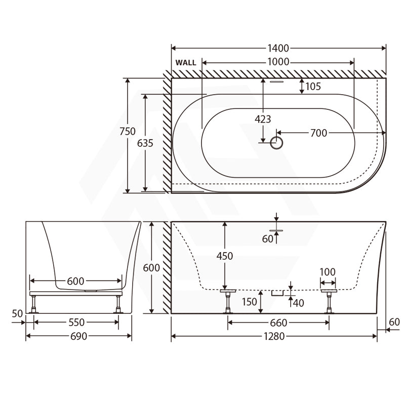 Fienza 1400mm Chloe Bathtub Left/Right Corner Acrylic Gloss White NO Overflow