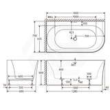 Fienza 1400mm Chloe Bathtub Left/Right Corner Acrylic Gloss White NO Overflow