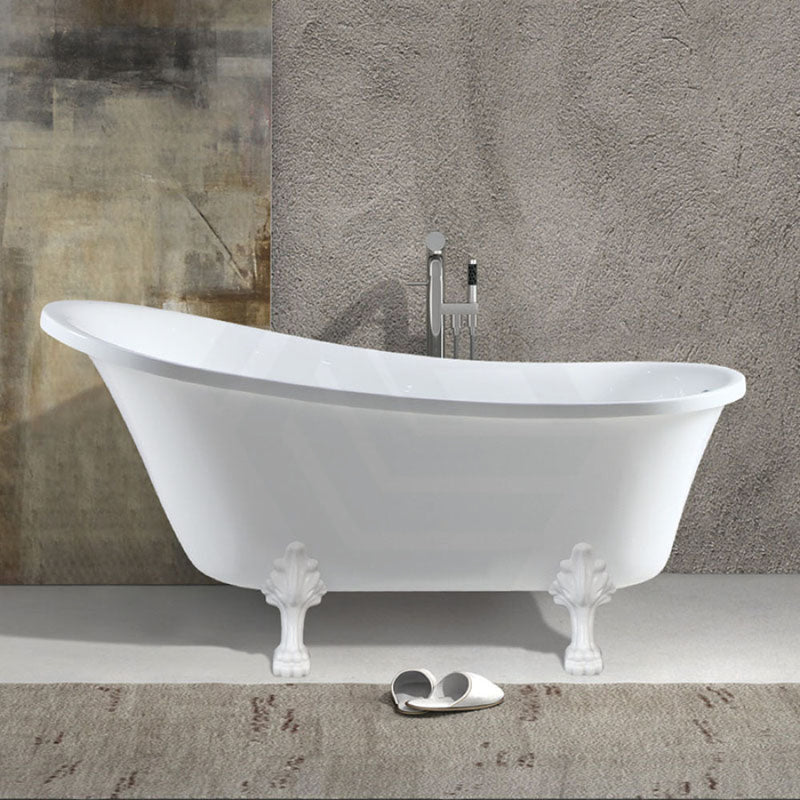 Fienza 1500/1700mm Clawfoot Gloss white Freestanding Bathtub Acrylic With Overflow, Semi-Gloss White Feet