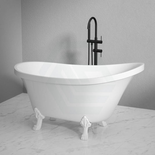 Fienza 1500/1700Mm Clawfoot Gloss White Freestanding Bathtub Acrylic With Overflow Semi-Gloss White