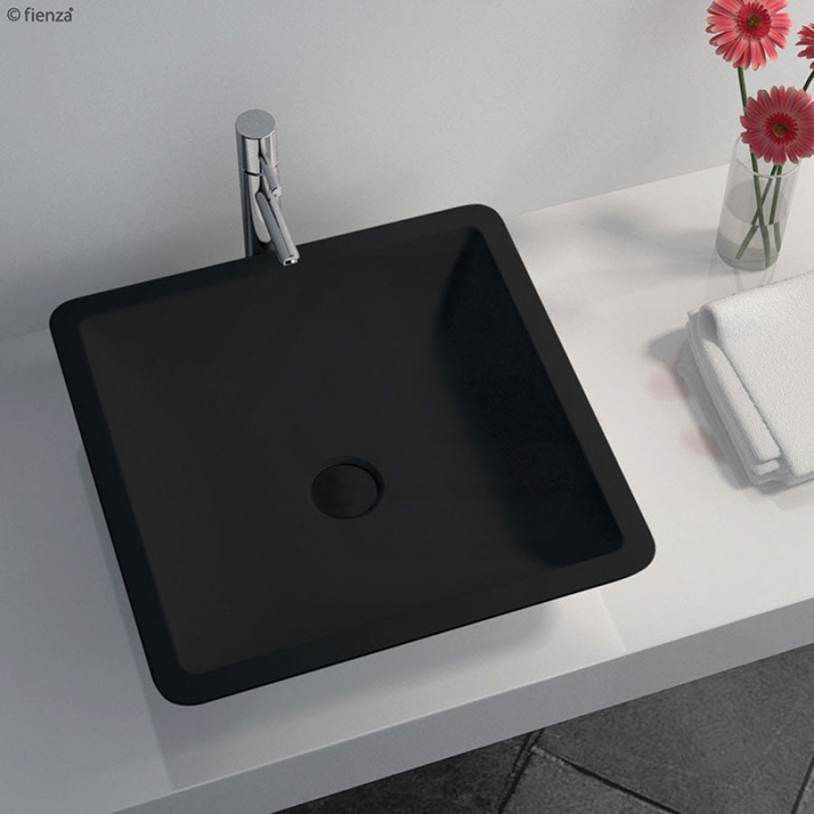 Fienza 420x420x105mm Classique Matt Black Cast Stone Above Counter Basin
