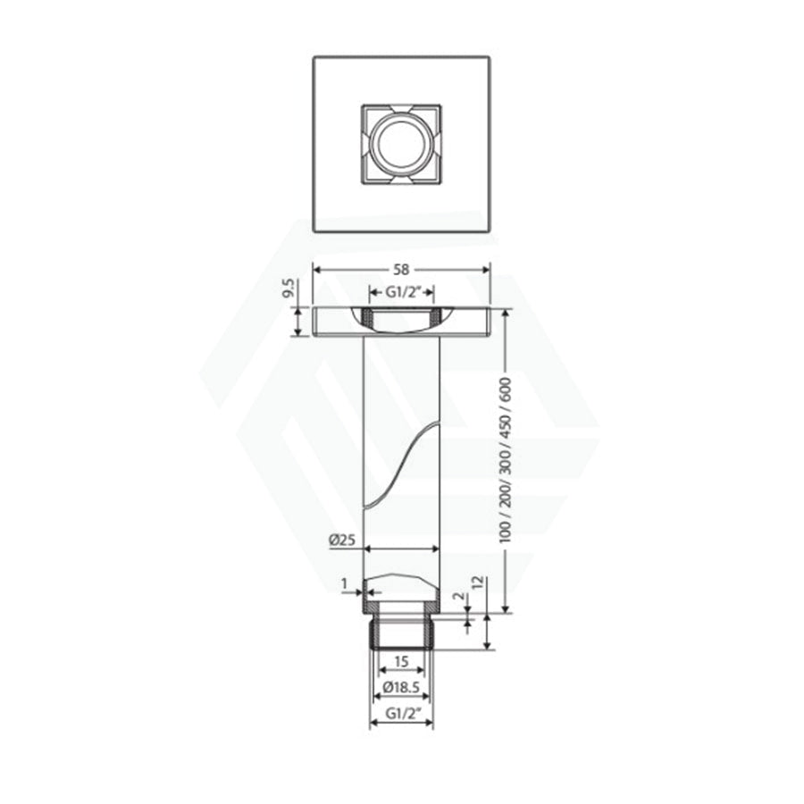 Fienza 100/450Mm Square Chrome Ceiling Shower Dropper Arms