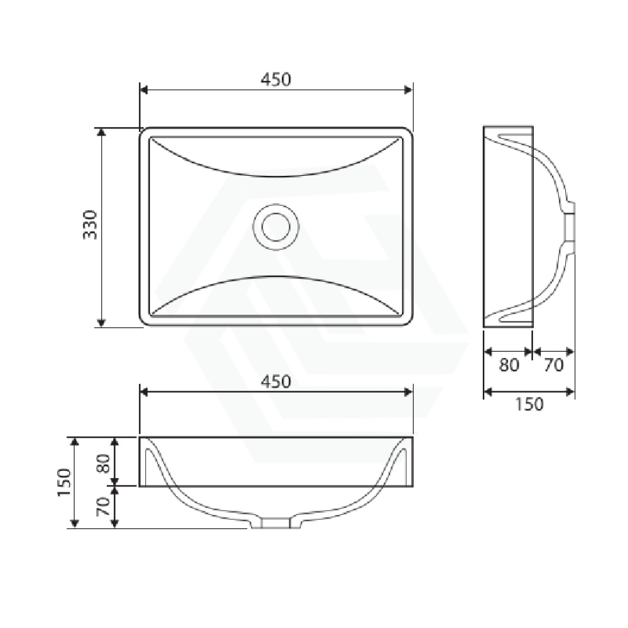 Fienza 450x330x80mm Kados Matt White Cast Stone Semi-Inset Basin