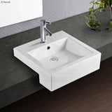 Fienza 480x460x150mm Jacinta Rectangle Gloss White Semi Recessed Ceramic Basin 1 or 3 Tap Holes