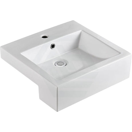 Fienza 480x460x150mm Jacinta Rectangle Gloss White Semi Recessed Ceramic Basin 1 or 3 Tap Holes