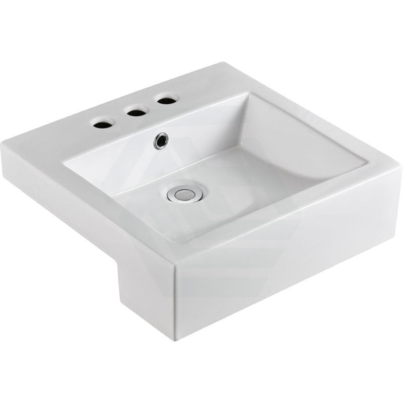 Fienza 480X460X150Mm Jacinta Square Gloss White Semi Recessed Ceramic Basin 1 Or 3 Tap Holes