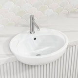 Fienza 515X430X175Mm Micki Oval Gloss White Semi Recessed Ceramic Basin One Tap Hole Semi-Recessed