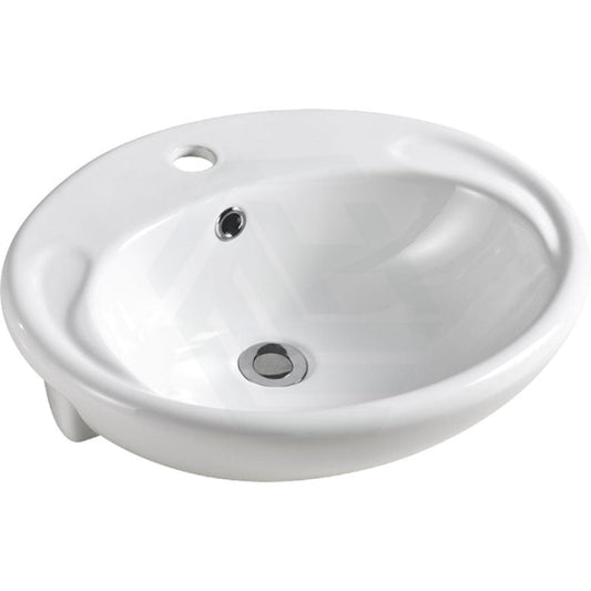 Fienza 515x430x175mm Micki Oval Gloss White Semi Recessed Ceramic Basin One Tap Hole