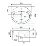 Fienza 515x430x175mm Micki Oval Gloss White Semi Recessed Ceramic Basin One Tap Hole