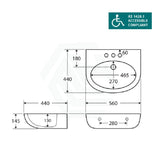 Fienza 560X440X145Mm Stella Care Wall Hung Gloss White Ceramic Basin 1 Or 3 Tap Holes Special Needs