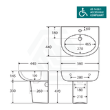 Fienza 560x440x145mm Stella Care Wall Hung Gloss White Ceramic Basin With Integral Shroud 1 or 3 Tap Holes