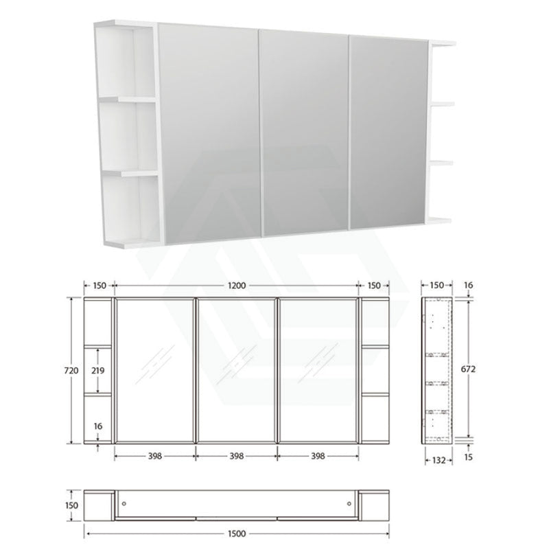 600/750/900/1200Mm Bevel Edge Gloss White Mdf Board Mirror Shaving Cabinet 2 Side Shelves