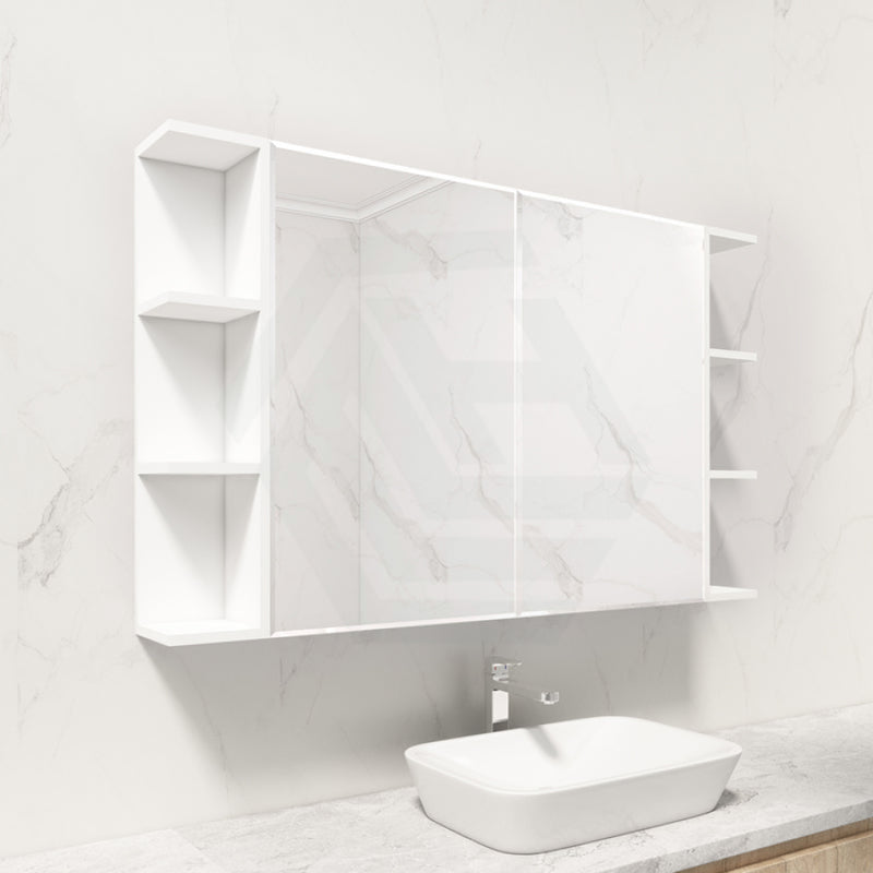 600/750/900/1200Mm Bevel Edge Gloss White Mdf Board Mirror Shaving Cabinet 2 Side Shelves Cabinets